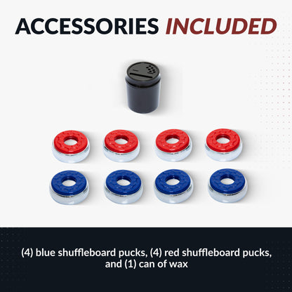 Hathaway Avenger 9 Ft Shuffleboard Table for Family Game Room – Poly-Coated Playfield, Built-in Scorer & Cabinet, Carpeted Gutters, 8 Pucks, Brush & Wax – Black Finish