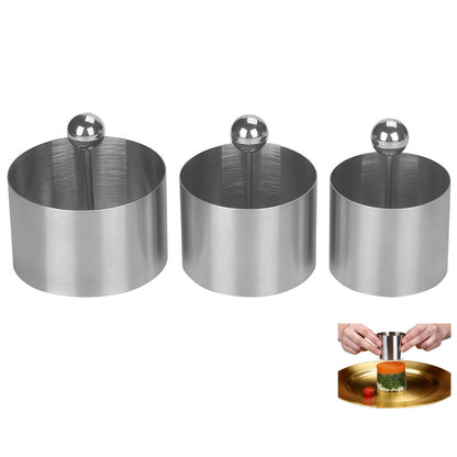 Stainless Steel Cake Ring Set of 3 Professional Round Ring Mold with Press, Small Pastry Baking Molds & Metal Cookie Rings for Mousse Desserts