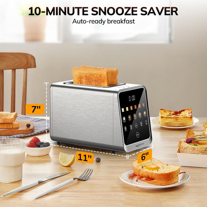 Keenstone Toaster 2 Slice, Digital Smart Toaster with TouchScreen, Dual Control Panel, Single Slot Toasting, Timer, Reheat & Defrost for Bagels, Bread, Waffles, Stainless Steel Kitchen Essentials