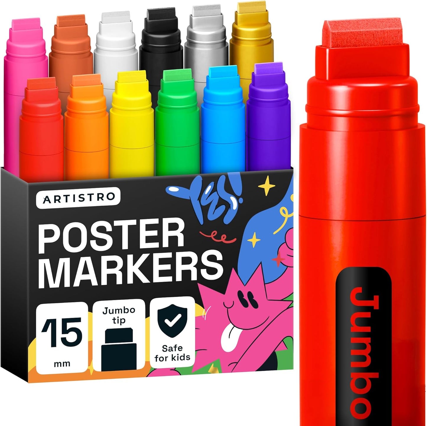 12 15mm ARTISTRO Multicolor Paint Pens for Glass Marking, Rock Painting, Ceramic, Wood, Fabric, Scrapbooking, DIY Craft