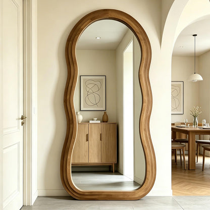 DAOYIJIAJU Wavy Full Length Mirror, 67"x31.5" Irregular Aesthetic Mirrors with Triple Layer Solid Wood Frame, Premium Organic Floor Mirror for Living Room Entryway Hallway Cloakroom, Leaning/Hanging