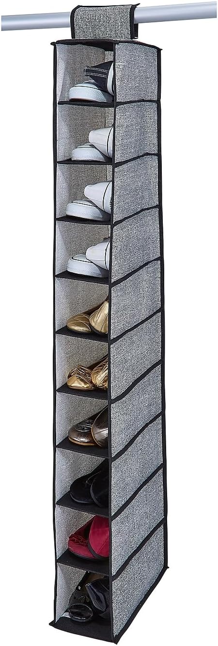 Simplify 10 Shelf Hanging Organizer - Space Saver, Durable, Black, Great for Shoes and Accessories