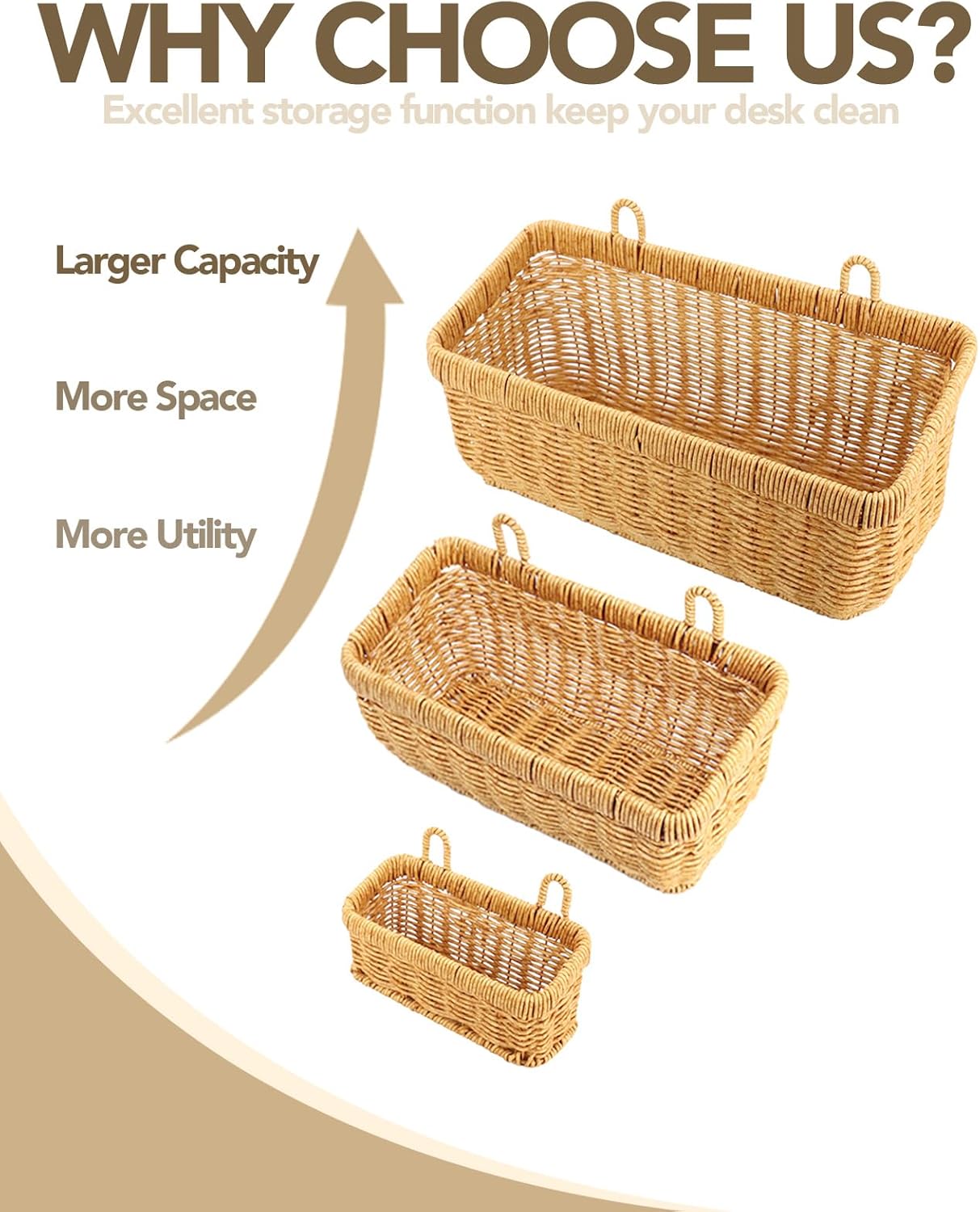 AceList Wall Hanging Basket, Set of 2 Boho Style Hand-Woven Storage Baskets for Kitchen, Garden, and Living Room