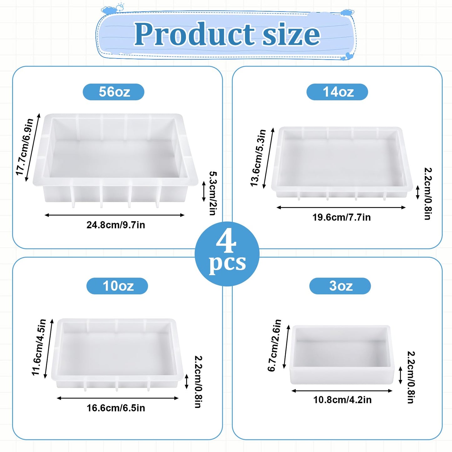 Large Rectangular Resin Molds 4PCS Epoxy Resin Casting Craft Mold Crystal Deep Casting Epoxy Mold for Flower Preservation Bookends DIY Art Home Décor, DIY Wedding Bouquets