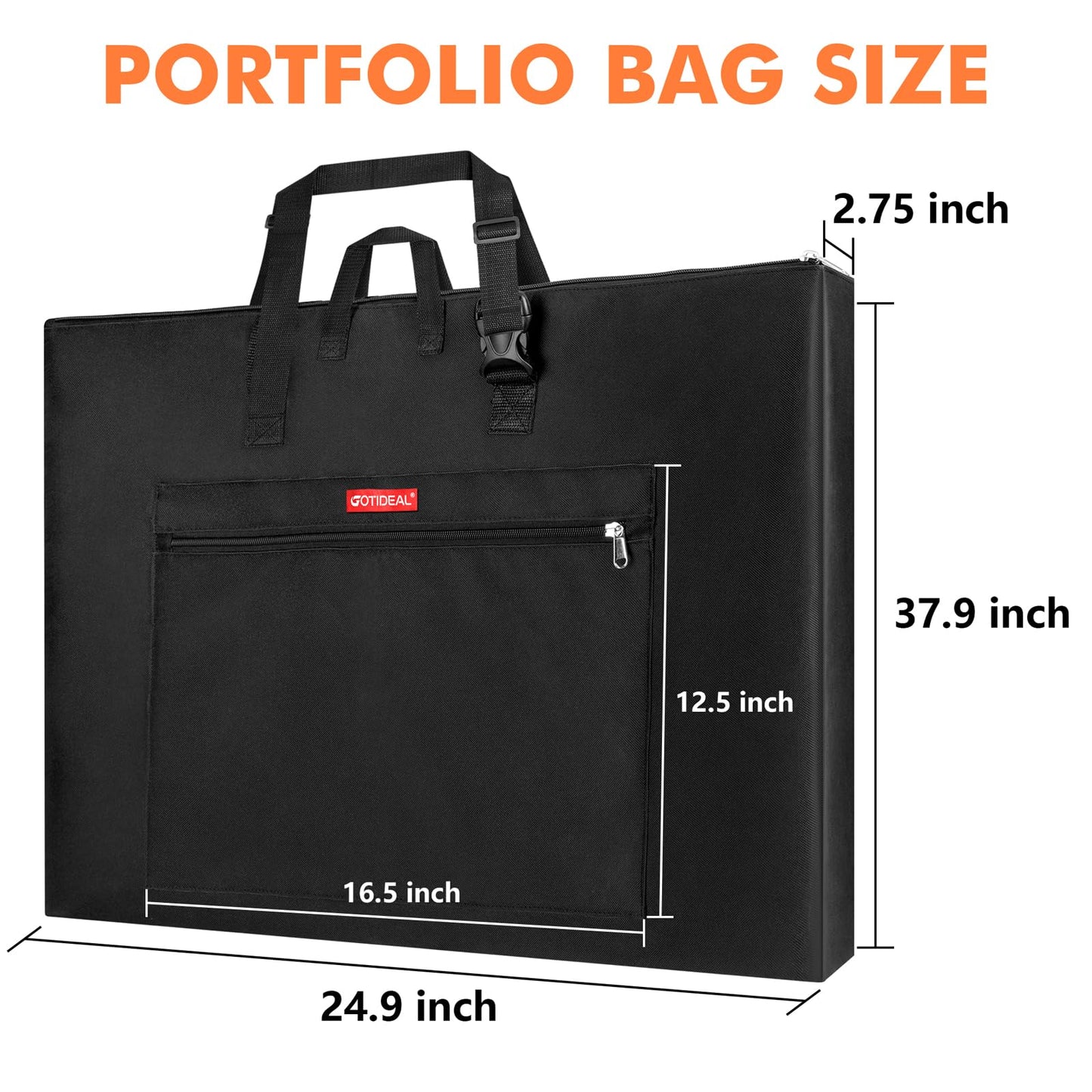 GOTIDEAL Large Art Portfolio Bag,Side Widening, 24x36 Inches Waterproof Art Portfolio Case with Shoulder&Handle Carry, Storage Carrying Bag for Artwork Sketch Drawing Canvas Photography Poster