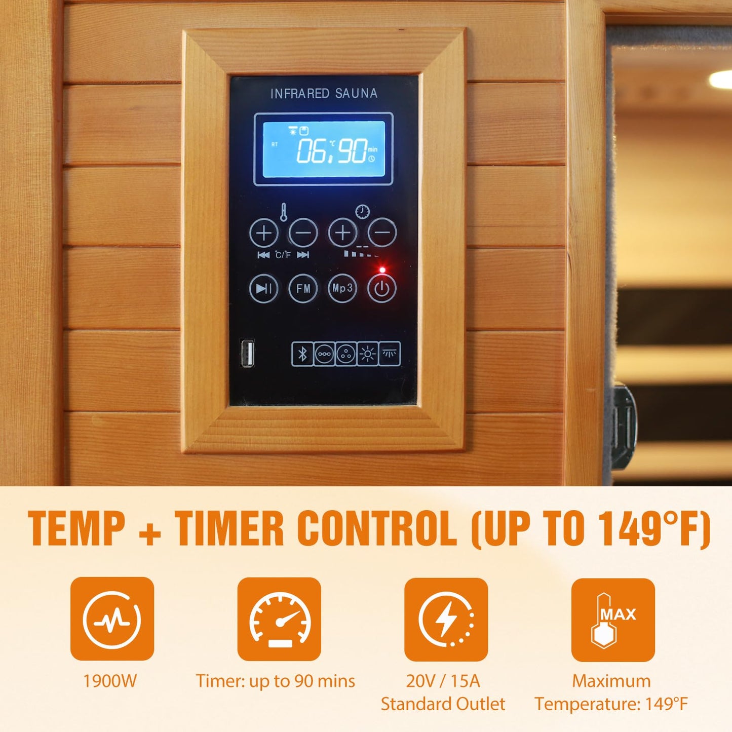 EAGLE PEAK 2 Person Low EMF Far Infrared Sauna, Red Light and Chromotherapy Lighting, Bluetooth Speakers, USB Port, Indoor Dry Heat Sauna, Canadian Hemlock Wood, Brown
