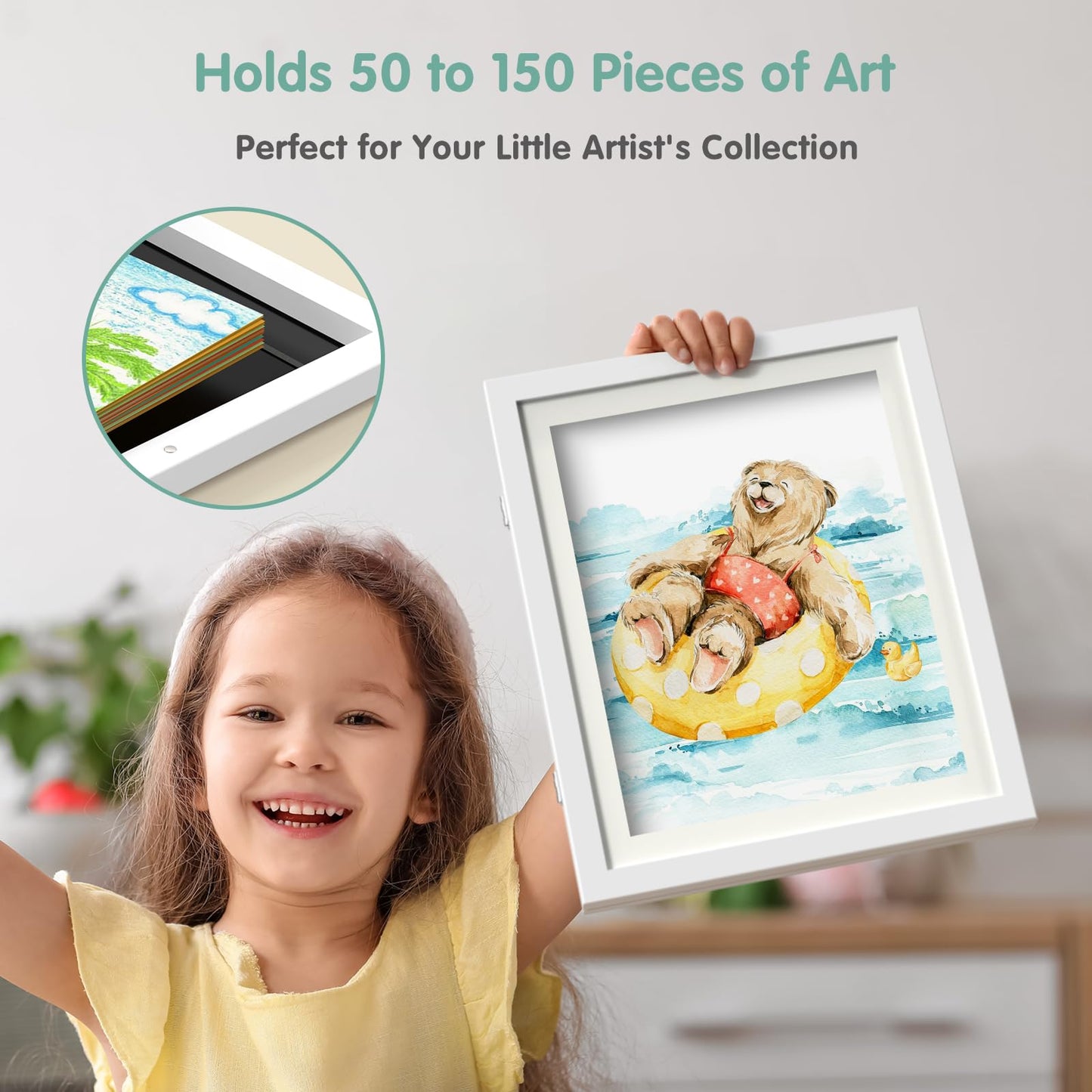 Hsypti Kids Art Frames, Kids Artwork Frames Changeable 8.5 x11 with Mat and 10 x12.5 Without Mat, Front Opening Holds 100 Drawings for Drawings, Artworks, Children Art Projects 4 Pack White