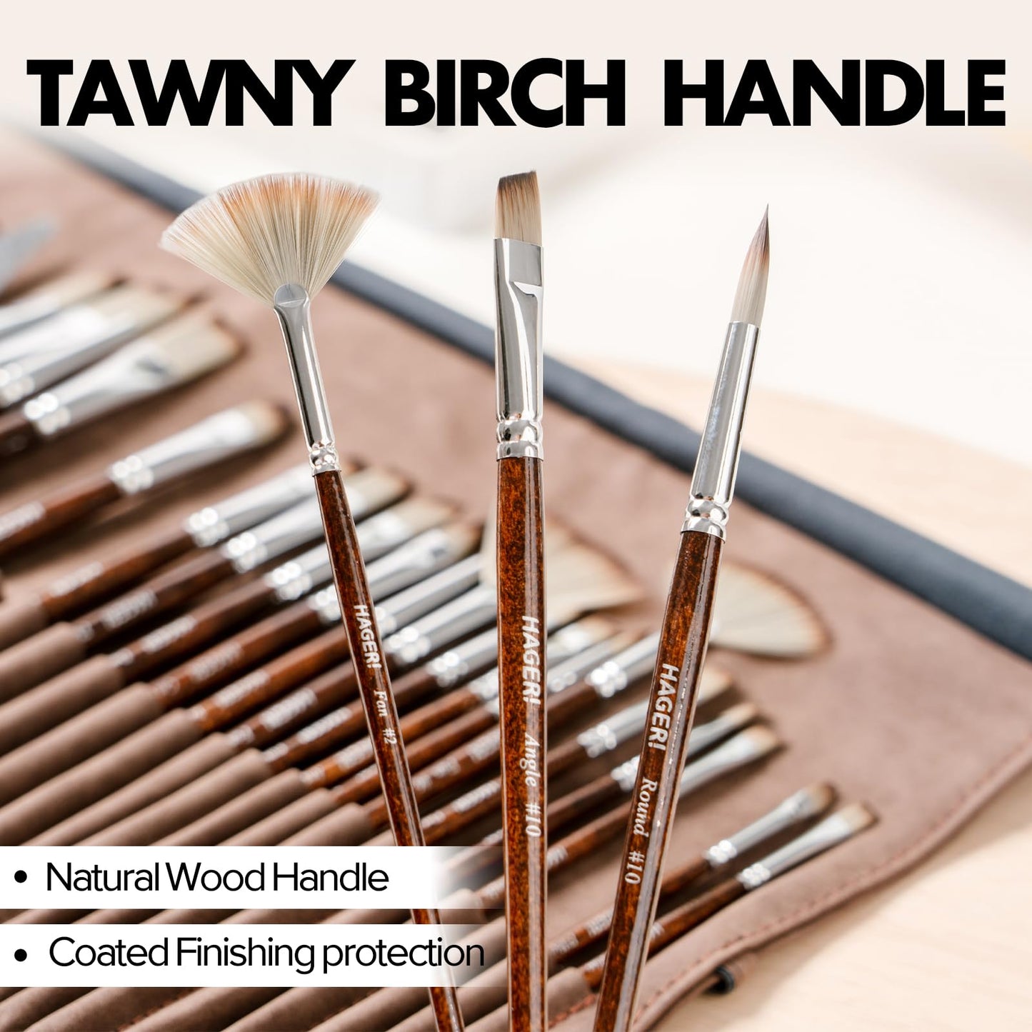 HAGERI 25 Pieces Paint Brushes, Expert Synthetic Nylon Bristles Paint Brush Kit with Palette Knife & Suede Leather Roll, Paint Brushes Set for Oil, Acrylic, Watercolor, Gouache and Detail Paintings