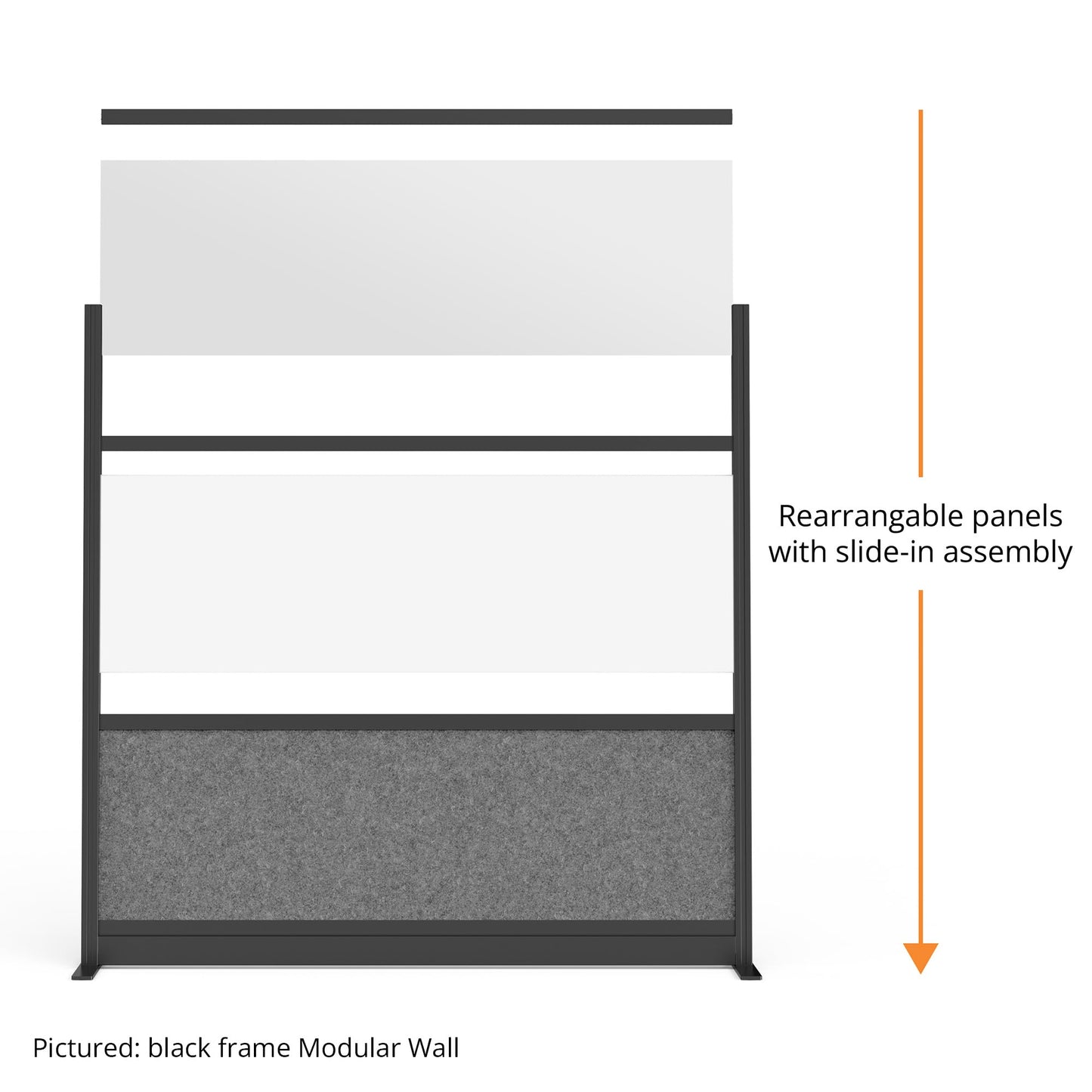 Stand Up Desk Store Workflow Wide Modular Wall | 53'' x 70'' Wall | Expandable Partition Room Divider with Rearrangeable Frosted Acrylic, Sound Absorbent and Whiteboard Panels (Silver Frame)