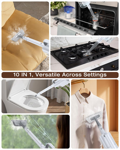 10-in-1 Steam Mop with Detachable Handheld Steamer, 350ml Tank, 10s Heat-Up, 248°F Steam Cleaner, 3-Level Control and Swivel Head for Floors, Carpets, Tiles, BBQ grill Multi-Surface Clean White