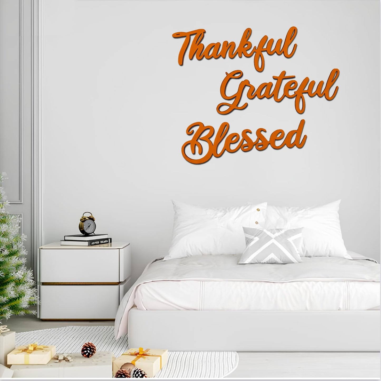 Zaruatu 3 Pcs Unfinished Wood Thanksgiving Cutout Thankful Grateful Blessed Word Sculptures Sign Wooden Letter Decorations for Wreath DIY Crafts Door Hanger Wall Art Decor (Orange-Thankful)