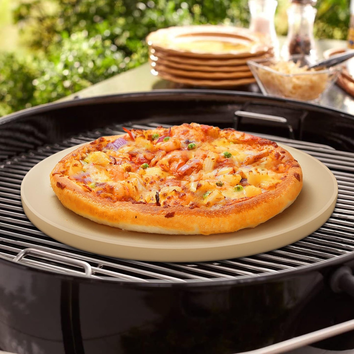 Unicook 16 Inch Round Pizza Stone, Heavy Duty Cordierite Bread Baking Stone for Oven and Grill, Thermal Shock Resistant, Ideal for Baking Crisp Crust Pizza, Bread and More, Includes Scraper