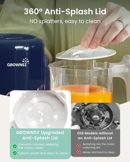 Grownsy Baby Food Maker with Steam Basket, One Step Baby Food Processor Steamer Puree Blender Grinder Mills Machine, Auto Cooking Grinding and Sterili-zing for Healthy Homemade Baby Food, Dark Blue