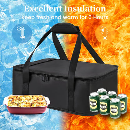 Bodaon Insulated Casserole Carrier Bag, Fits 9x13 and 11x15 Inch Baking Dish with Lid, Casserole Carriers for Hot or Cold Food for Transport, Thermal Lasagna Potluck Warmer Travel Tote, Black
