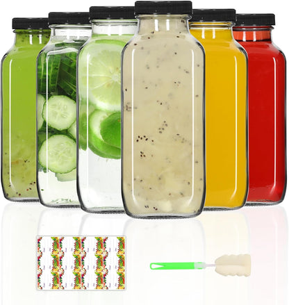 12 oz 6Pack, 360ml AuroTrends Glass Bottles with Lids Glass Bottles for Juicing, Water, Kombucha - Portable Juicing