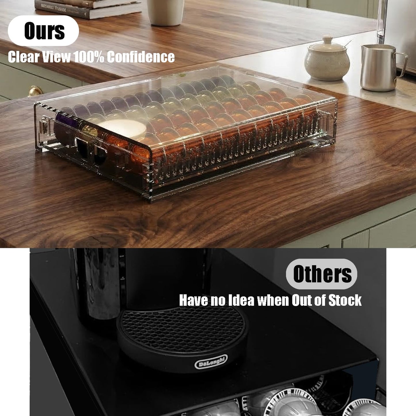 Heavy Duty Crystal Acrylic Coffee Pods Holder Drawer, Compatible for All Nespresso Vertuo Pods, Great Capacity Holds up to 60 Small or 40 Big Vertuoline Pods