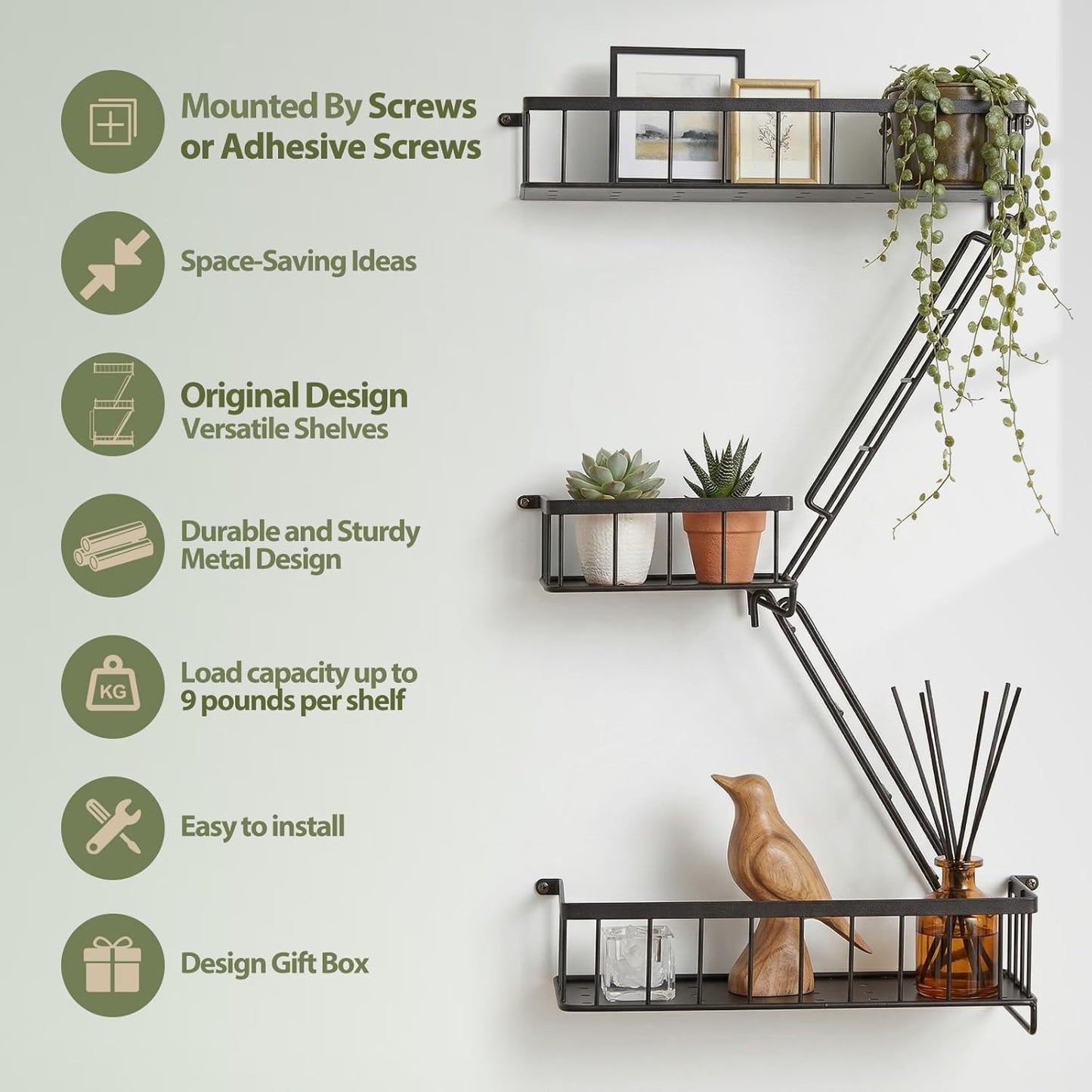 2.5 SweetSage Fire Escape Wall Shelf, Modern City Corner Wall Decorative Action Figure Metal Display with Mini Shelf