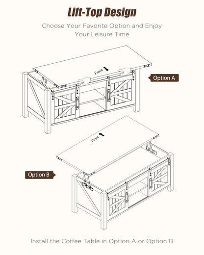 OKD 48" Farmhouse Lift Top Coffee Table with Sliding Barn Door,Rustic Center Table with Hidden Storage Compartment,Lifting Tabletop and Adjustable Shelf for Living Room,Office,Antique White