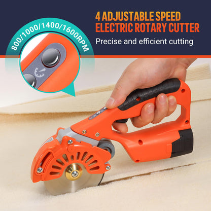 VLOXO Cordless Electric Rotary Scissors Power Fabric Cutter Rechargeable Rotary Cloth Scissors Adjustable Speed Electric Cutter with 2 Battery for Cutting Fabric Carpet Leather Multi-Layer Cloth