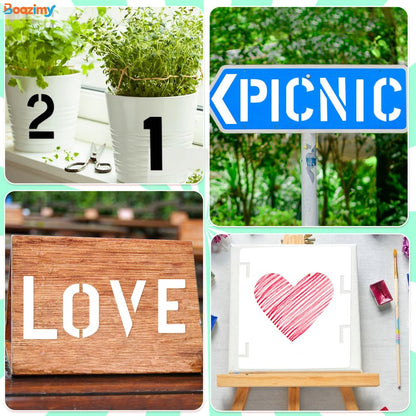 7 Inch 42 Pcs Reusable Letter Number Symbol Stencils, Plastic Painting Templates for Wood Wall Fabric Rock Chalkboard Signage School Door Porch DIY Art Craft Decoration Projects