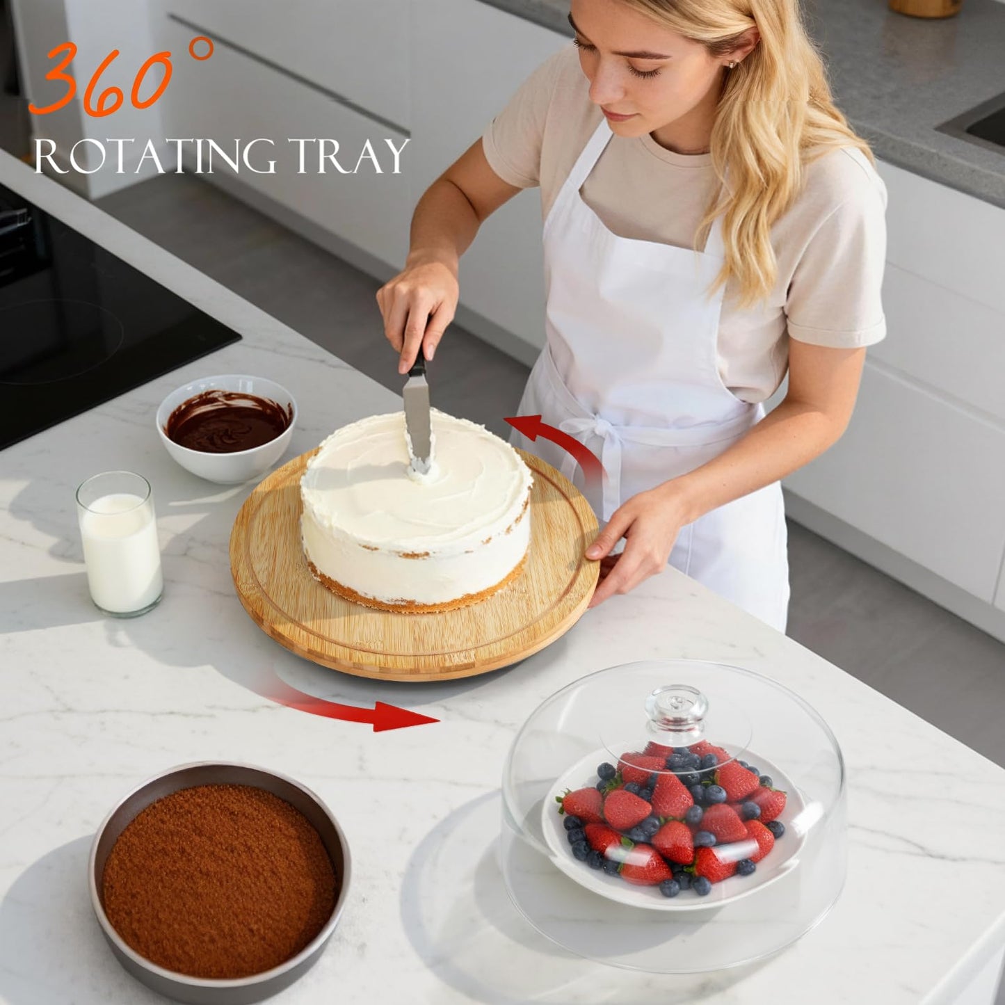 Masthome 11 IN Cake Stand with Lid, Bamboo Wood Rotating Cake Holder with Dome, BPA Free Cake Dish with Cover, Cake Plate with Cover for Birthday/Kitchen/Party/Weddings