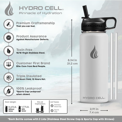 HYDRO CELL Stainless Steel Insulated Water Bottle with Straw - For Cold & Hot Drinks - Metal Vacuum Flask with Screw Cap and Modern Leakproof Sport Thermos for Adults (Frost 18oz)