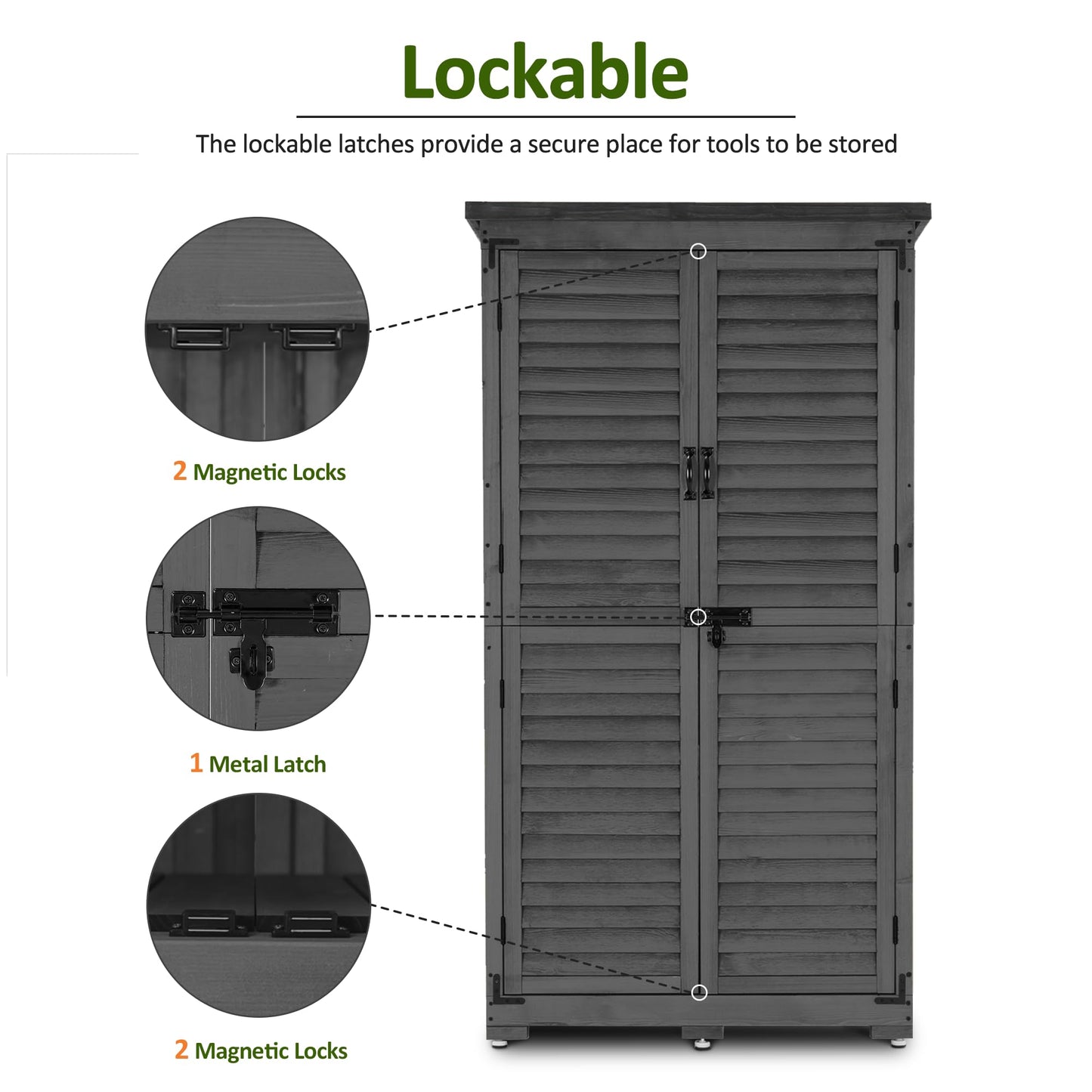MCombo Outdoor Storage Cabinet, Garden Storage Shed, Outside Vertical Shed with Lockers, Outdoor 63 Inches Wood Tall Cabinet for Yard and Patio 0870 (Grey)