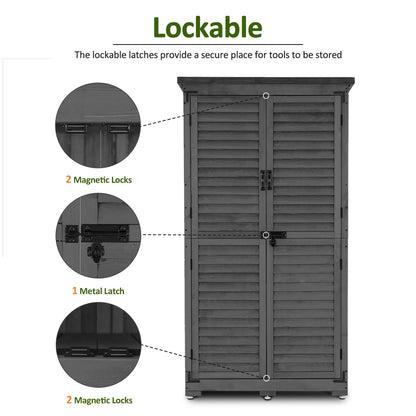 MCombo Outdoor Storage Cabinet, Garden Storage Shed, Outside Vertical Shed with Lockers, Outdoor 63 Inches Wood Tall Cabinet for Yard and Patio 0870 (Grey)