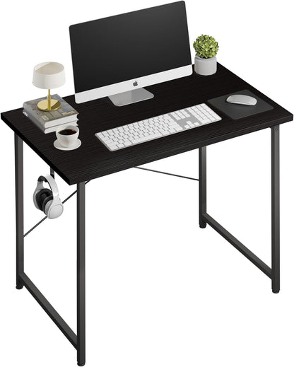YSSOA 32 Inch Black Computer Desk, Modern Simple Home Office Work Study Writing Table with Headphone Hooks