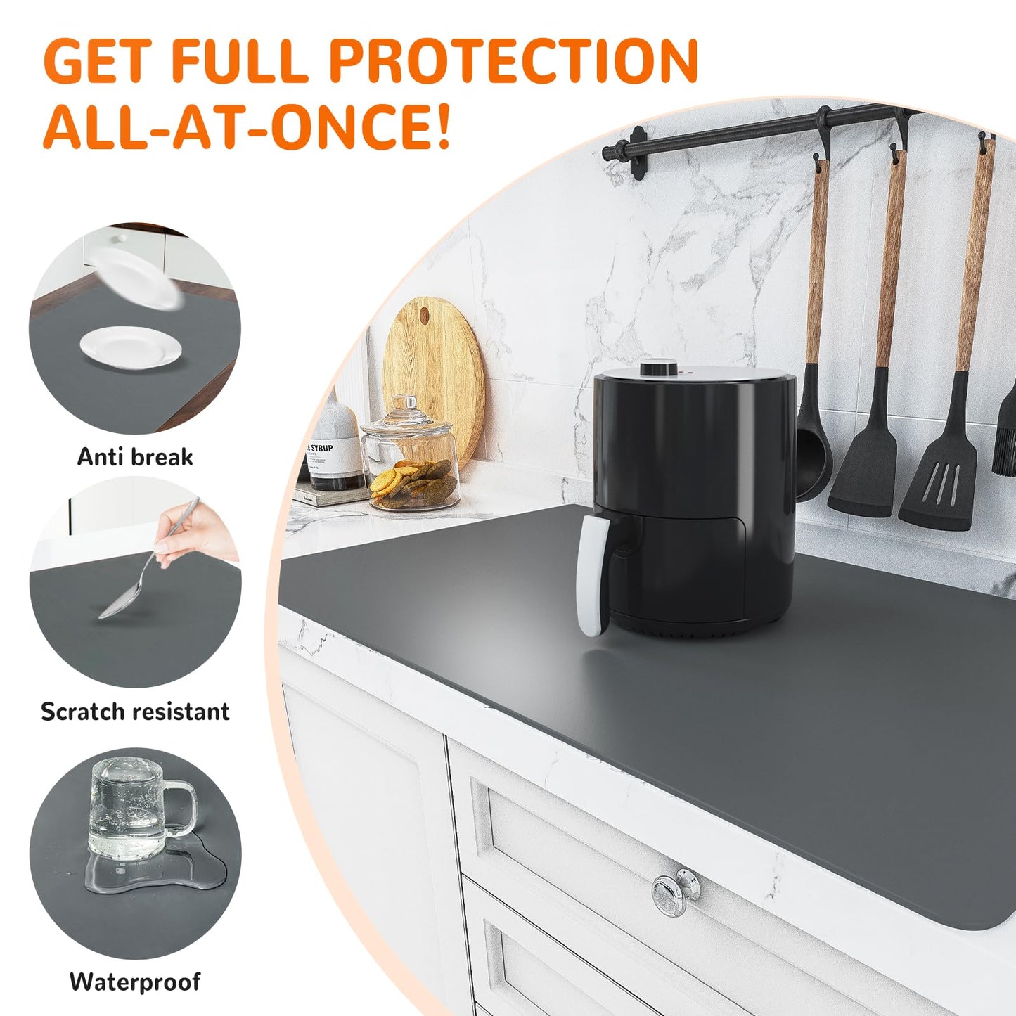 Warome Silicone Mat, 47"x 23" Silicone Mats for Kitchen Counter, Nonslip Heat Resistant Mat, Extra Large Kitchen Counter Mat, Countertop Protector for Craft, No Creases-Gray