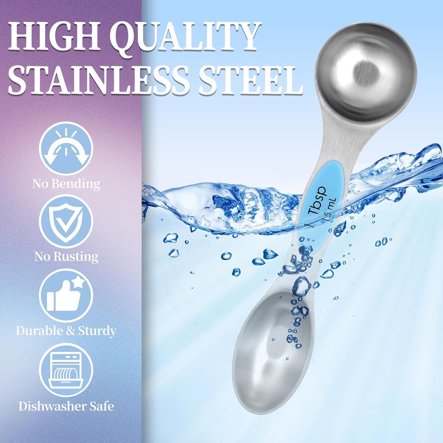 Magnetic Measuring Spoons Set of 8, Stainless Steel Dual Sided for Dry and Liquid Ingredients