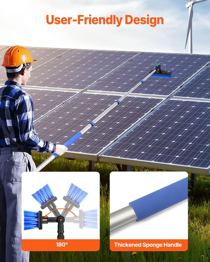 VEVOR Water Fed Pole Kit, 24FT Solar Panel Cleaning Pole with Extendable Handle, 180° Rotatable Brush Head & 65.6FT Hose, Household & Outdoor Window Cleaner Tool for Caravan Solar Panel Deck