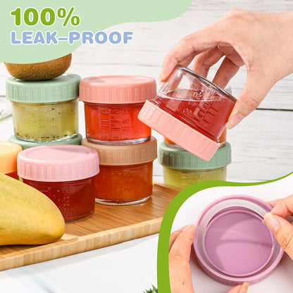 RowinsyDD 5 Pack Glass Baby Food Storage Containers, 4 oz Leakproof Baby Food Jars with Lids, Small Glass Food Containers for Infant Baby, Freezer & Microwave Safe, BPA Free