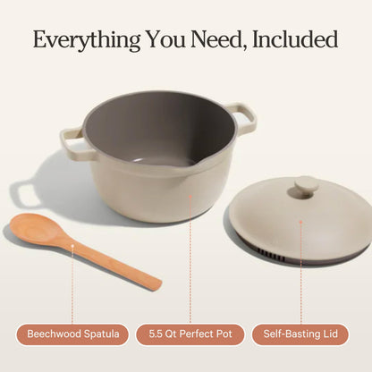 Our Place Perfect Pot | 5.5 Qt Ceramic Pot with Lid & Spatula | Patented 8-in-1, PFAS-Free Nonstick, Non-Toxic Cookware | Induction & Oven-Safe up to 450°F | Steam