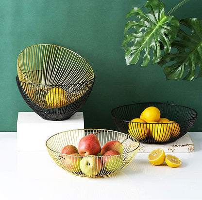 Wire Fruit Basket, Kitchen Fruit Bowl Stand, Metal Fruit Bowls for Counters (Black, Round)