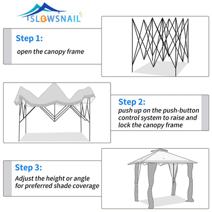 SlowSnail 13x13 Pop Up Canopy Tent, Upgraded Durable Outdoor Instant Sun Shade Canopy, Brown - Bonus 8 Stakes, 4 Guylines, 1 Roller Bag