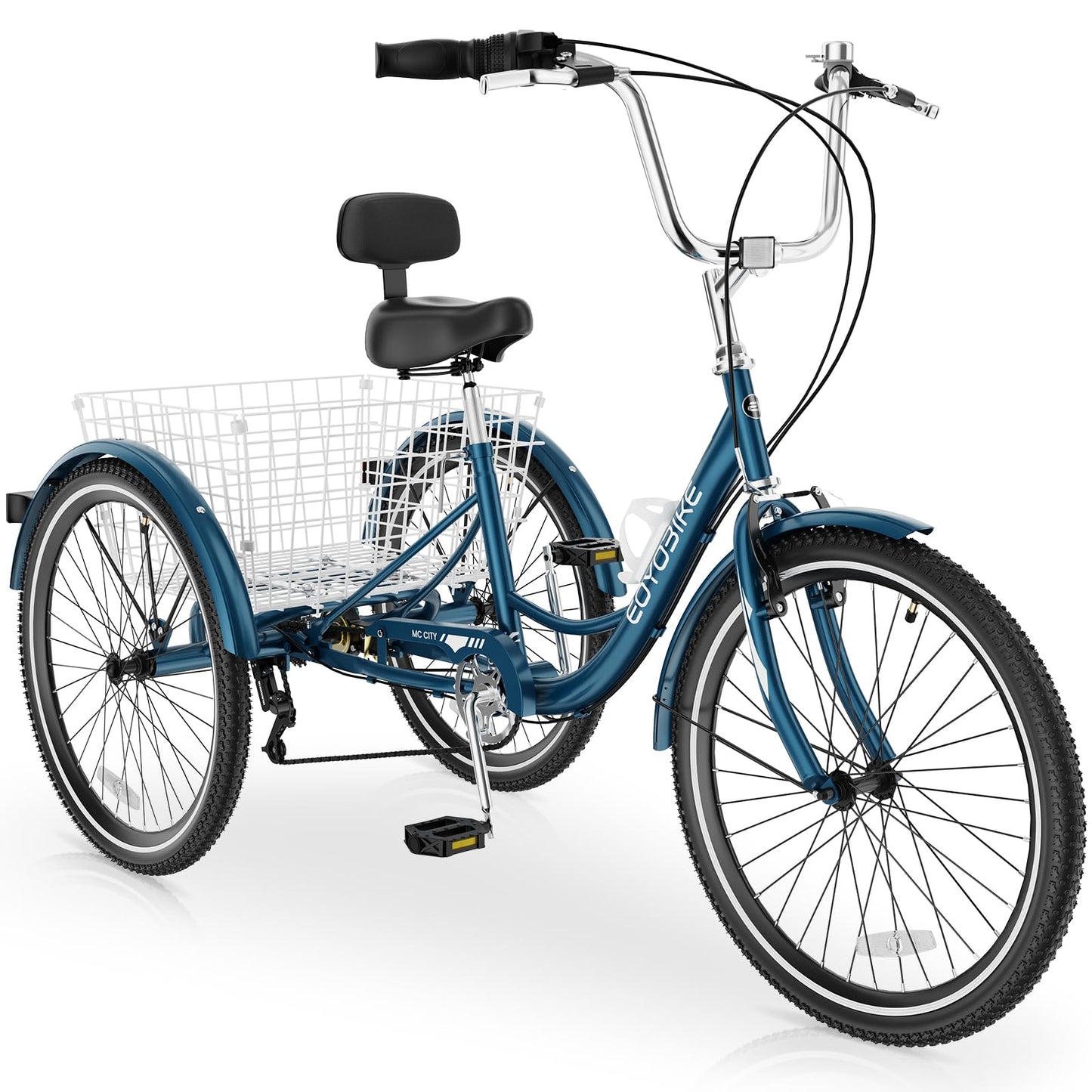 MOPHOTO Adult Tricycle 7 Speed, 20/24/26 Inch Low Step-Through Adult Trike with Large Rear Basket, 350 lbs Capacity 3 Wheel Bike for Seniors, Women and Men