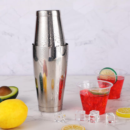 Zhehao 24 Pcs Silver Cocktail Shaker Professional Bar Boston Shaker Set Stainless Steel Martini Shake Drink Mixer Basic Tool Weighted Shake Metal Can Bartending Tins for Beginner, 18oz, 28oz