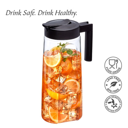 Amazing Abby - Slim - Tritan Pitcher (64 oz), Unbreakable Plastic Water Pitcher with Lid, BPA-Free, Heat-Resistant, Dishwasher-Safe, Great for Both Iced and Hot Drinks, Indoors and Outdoors, Black