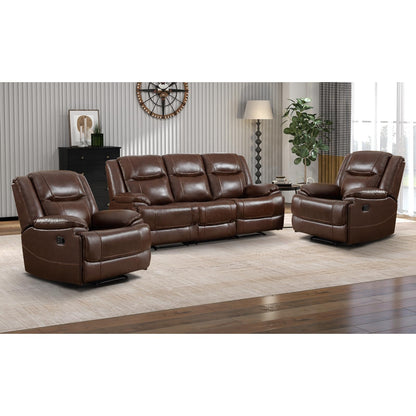 EBELLO Genuine Leather Recliner Manual Sofa Set, Double 1 Seat Reclining Chair, a 3 Seater Sofa with Headrest and Armrest, Modern Durable Home Furniture Set for Living Room, Vintage Brown