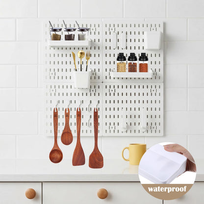 4 Pack White Peg Boards with Hooks & Shelves,22pcs Kits Pegboard Wall Organizer Set–Pegboard Wall Display Rack for Office, Kitchen, Gaming Room Desk Pegboards Storage