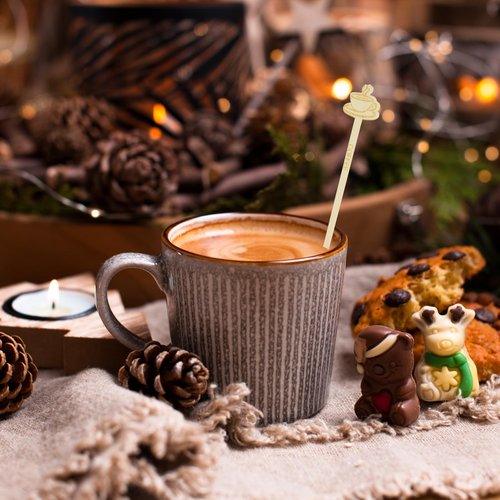 Coffee Stirrers -60 Pack Disposable Bamboo Coffee Stir Sticks 7Inch Beverage Mixer Coffee Cup Shape Ends Eco-Friendly Biodegradable Cafés Stirring Sticks for Coffee Cocktails Milk & Hot Drinks Tea