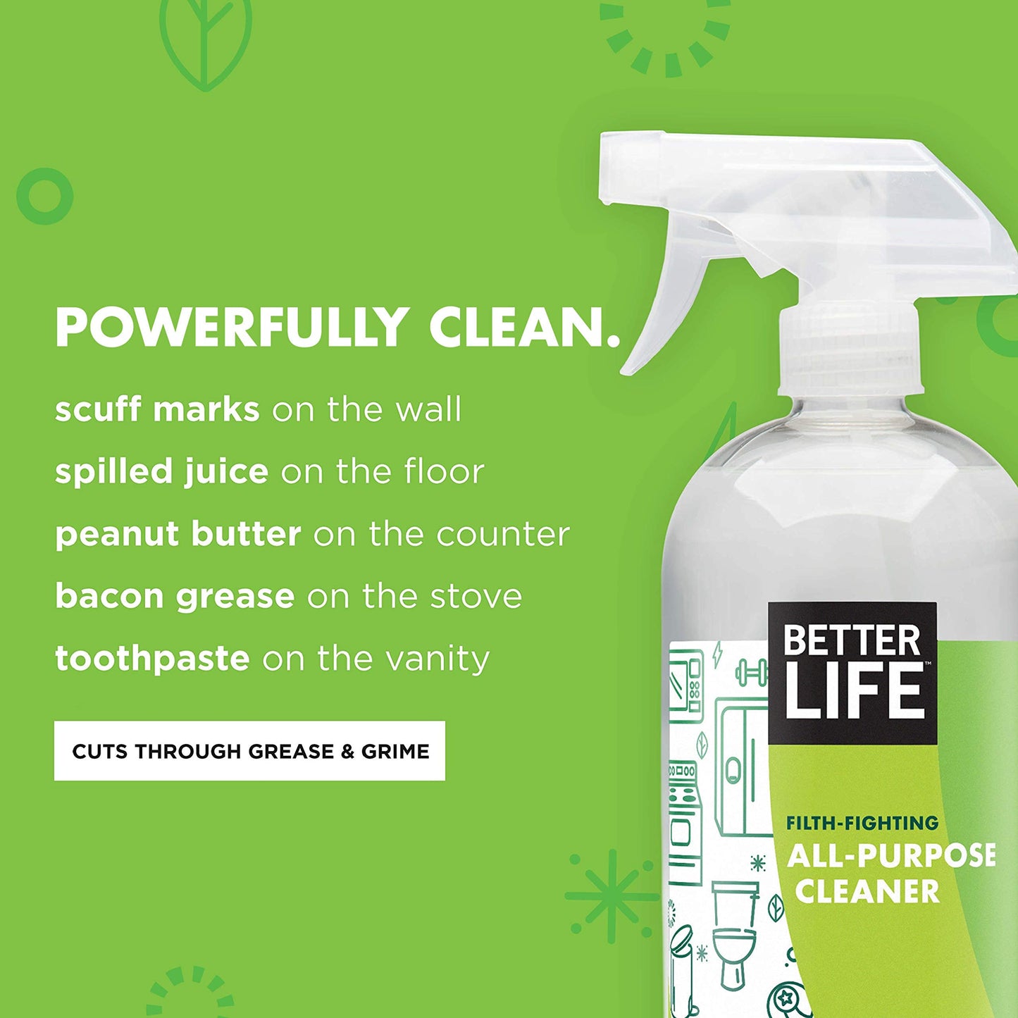 Better Life All Purpose Cleaner - Multipurpose Home and Kitchen Cleaning Spray for Glass, Countertops, Appliances, Upholstery & More - Multi-surface Spray Cleaner - 32oz (Pack of 2) Unscented