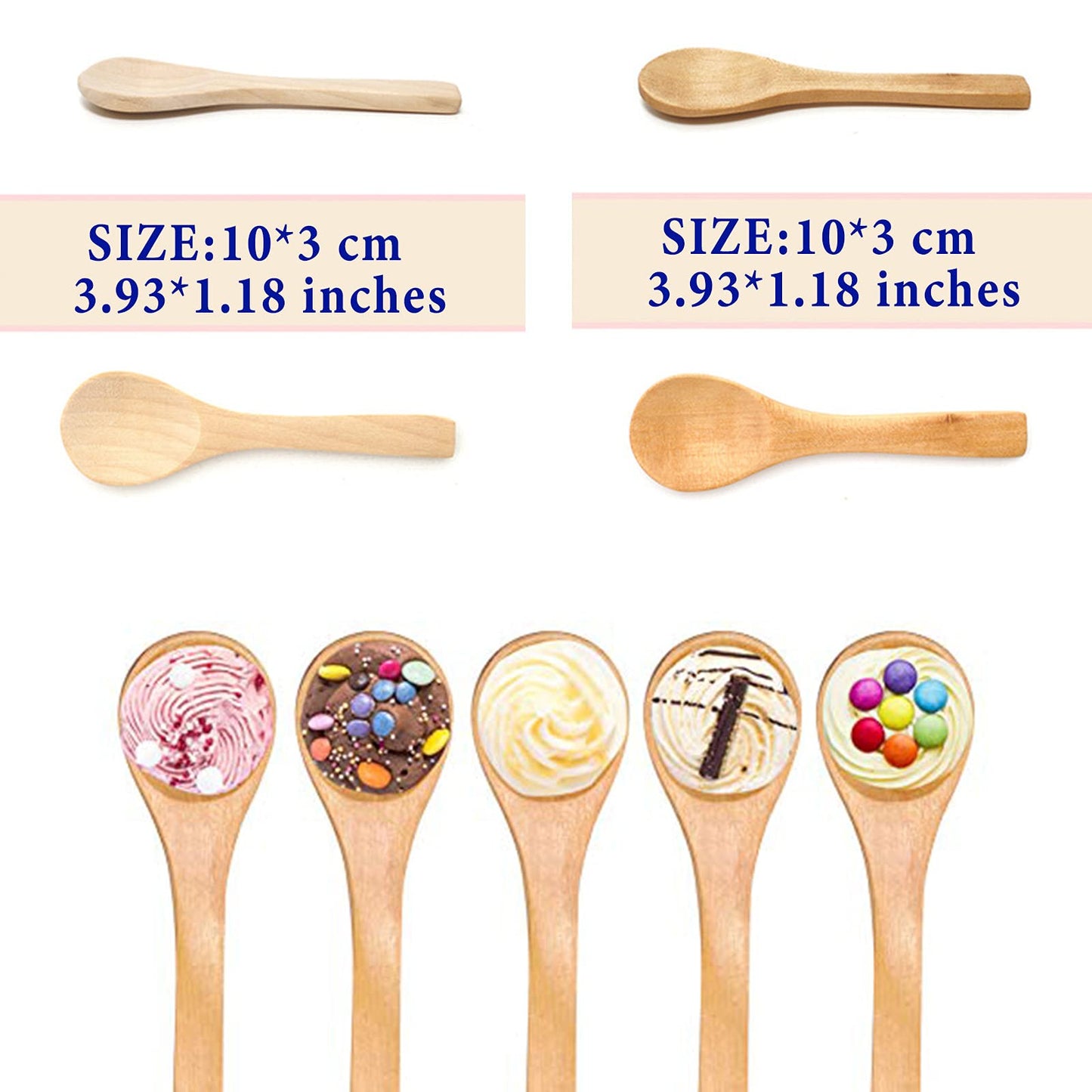 Small Wooden Spoons 50 PCS Mini Wooden Spoons for Body Scrubs/Sugar Scrubs/Spices/Ice Cream/Bath Salts, 3.93inch Little Wooden Spoon