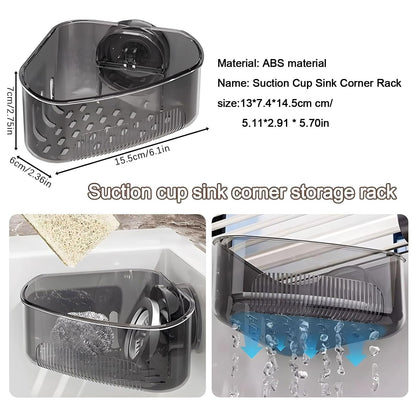 MyVaky 2PCS Sink Organizer Rack for Kitchen for Sponges, Scrubbers, Sink Corner Drain Box,with Adhesive Suction Cup Mount(Black)