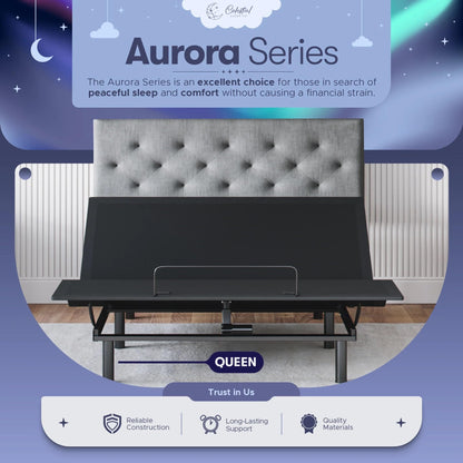 Celestial Sleep Aurora Adjustable Bed Base (Frame Only), Easy Assembly, Head and Foot Lift, Zero Gravity, Memory Positions - Queen