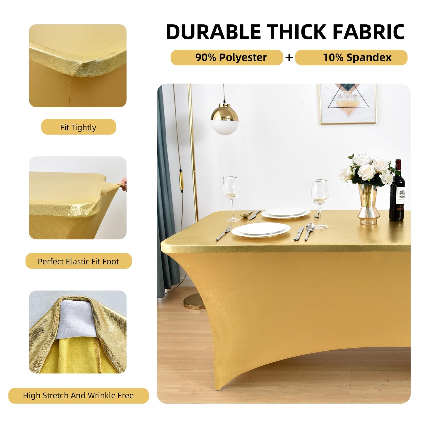 ZarzaaSik 10-Pack 6ft Spandex Table Covers for Rectangle Standard Folding Tables - Wrinkle Resistant Stretch Tablecloths - Ultimate Fitted Table Protector for Parties, Banquet, Wedding