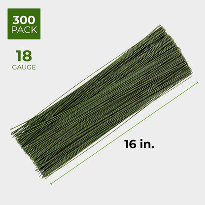 Juvale 300 Pieces Green 18 Gauge Wire for DIY Crafts, Artificial Flower Arrangements (16 in)