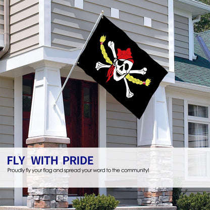 Gril Pirate Skeleton and Crossed Bones Flag 3x5 Ft Outdoor Indoor Funny Fun Garden Yard Banner Decor Sign Metal Grommets