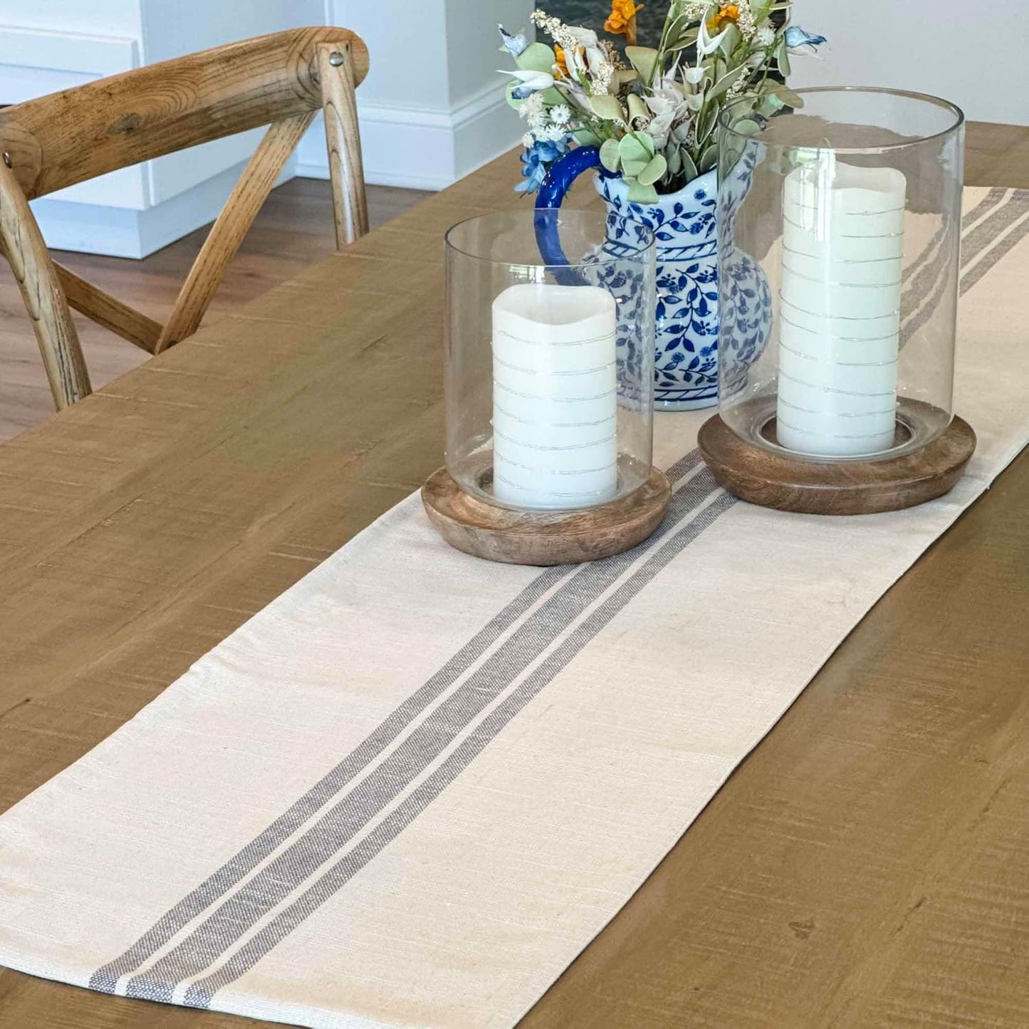 Market Place Gray Grain Sack Stripe Table Runner, 13" x 72", Farmhouse Style Gray and Cream Tabletop D cor